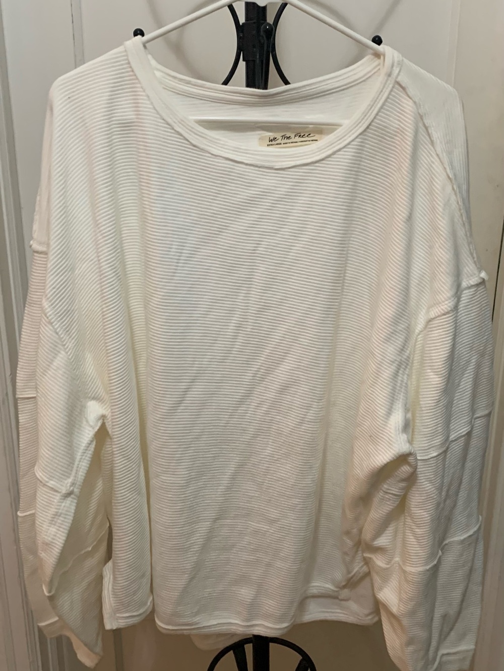 We The Free White Ribbed Long-Sleeve Crewneck Top Size XL